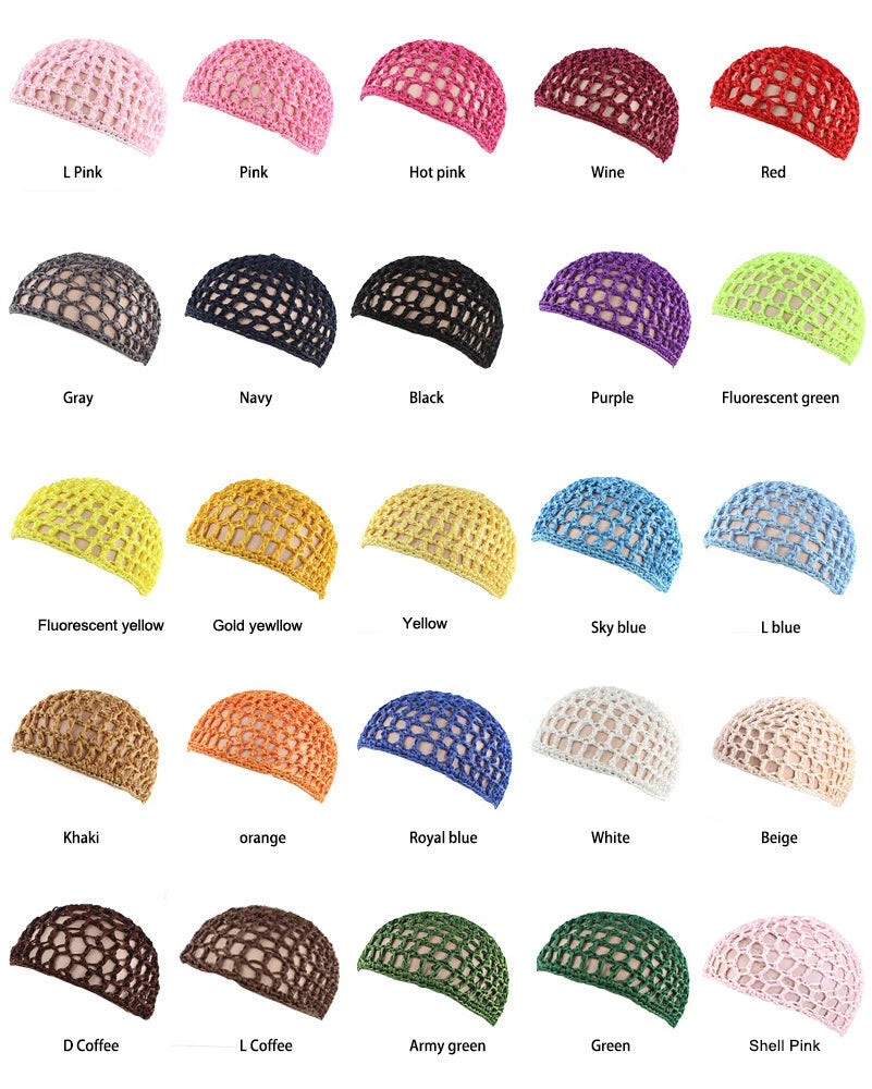 Women Mesh Hair Net Crochet Cap Rayon Knit Snood Hat Thick Short Hairnet Sleeping Night Cover Turbans Styling Tool Accessories