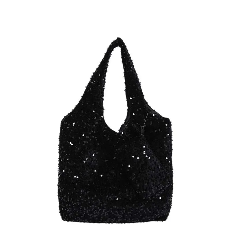 Large capacity commuting bag for women, new popular single shoulder underarm bag, versatile, high-end texture sequin flash tote