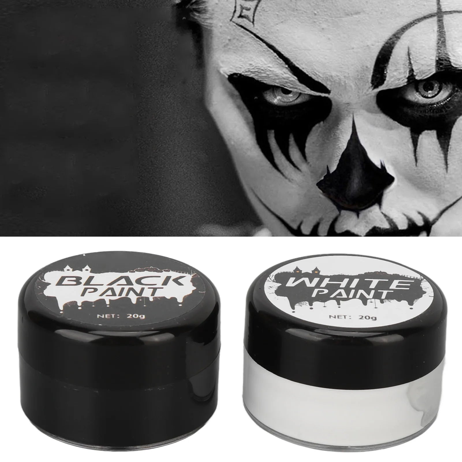 Halloween Face Paint Kit Cosplay Face Body Paint Highly Pigmented Black and White Easy to Paint with Brush for Theme Parties