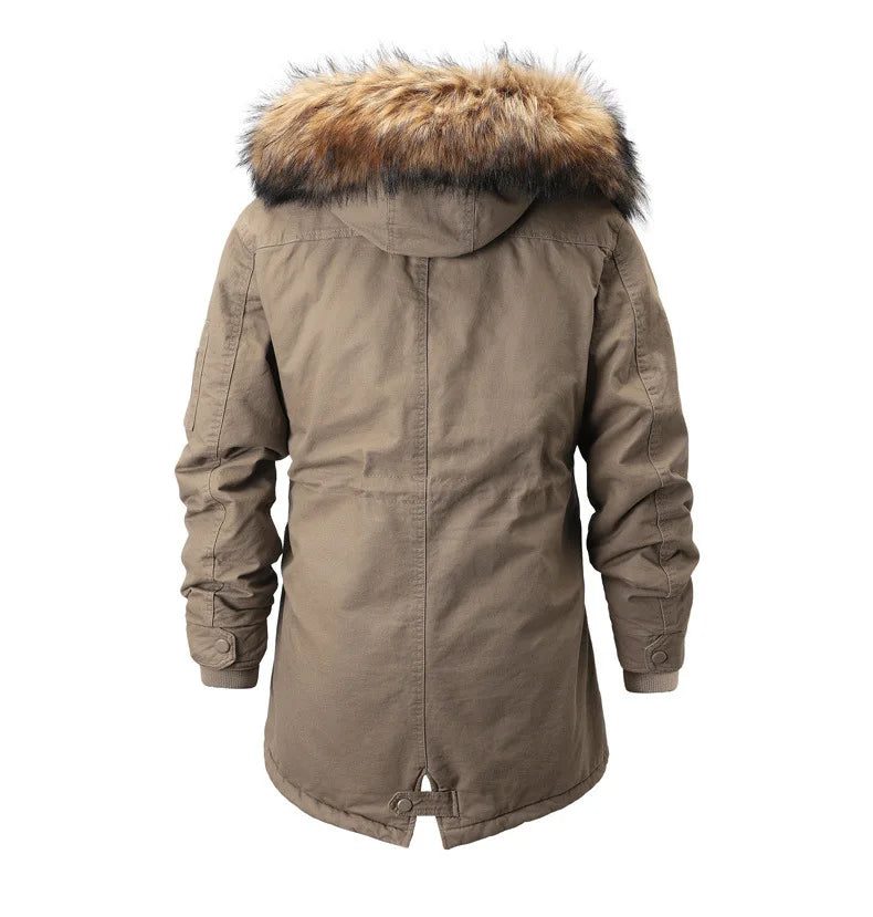 New Winter Men Hooded Jackets With Fur Collar Fleece Warm Long Jackets Warm Parkas Quality Male Outdoors Casual Down Jackets 3X