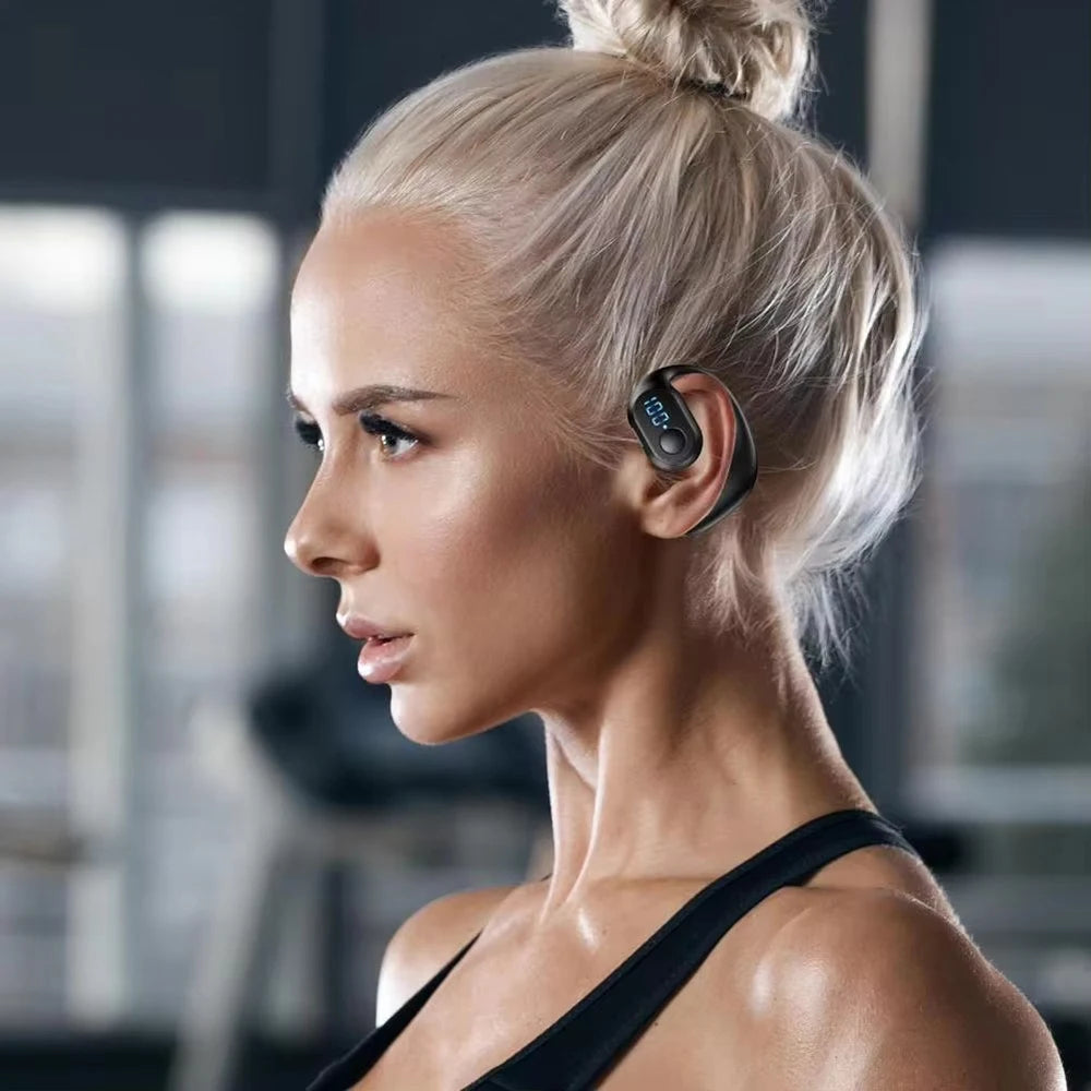 Bluetooth 5.4 Headphone Wireless Ear Hook Earphone LED HiFi Stereo Noise Reduction Clip Headset Waterproof Earbud For Phone New