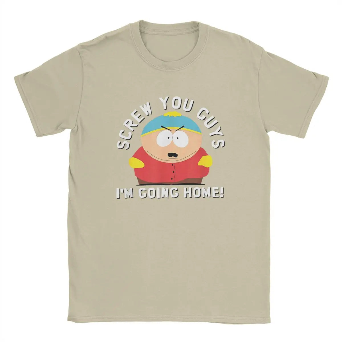 Men Souths Parks Cartman Screw You Guys T Shirts Funny Cartoon Cute Comic Pure Cotton Casual Short Sleeve O Neck Tee T-Shirts