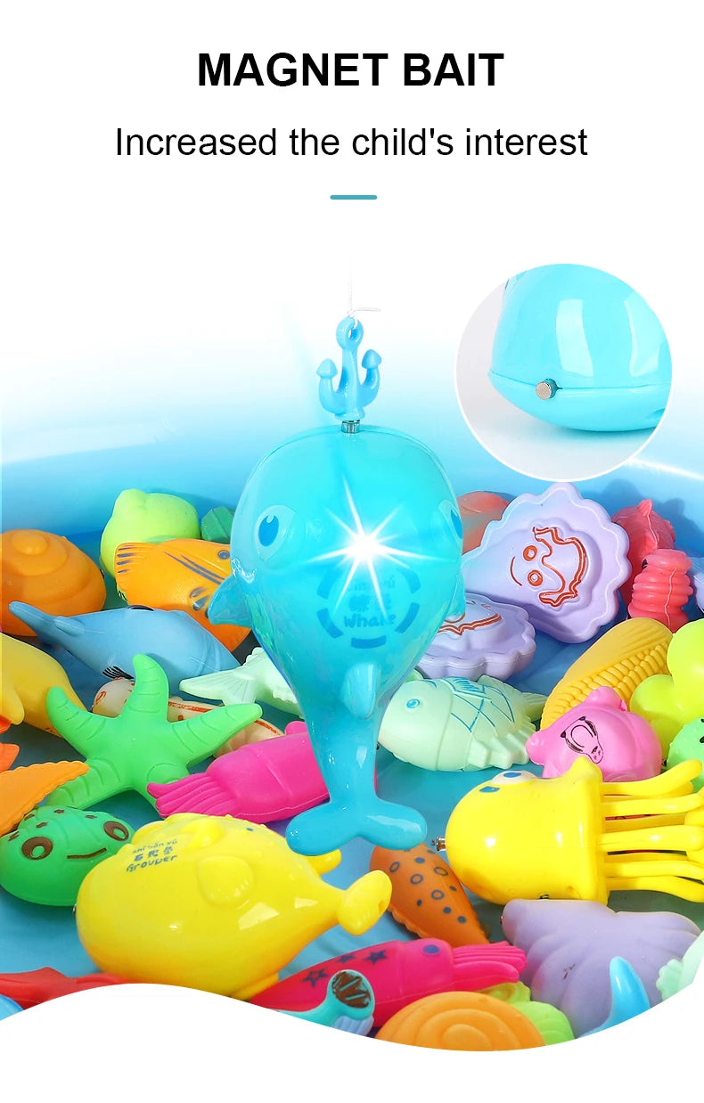 Kids Fishing Toy Set Play Water Toys for Baby Magnetic Rod and Fish with Inflatable Pool Outdoor Sport Puzzle Toys for Children