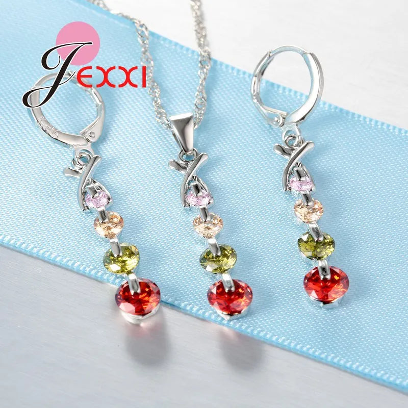 Fashion Luxury Bridal Wedding Jewelry Set 925 Sterling Silver Color Austria Crystal Pendant Necklaces Earring Jewellery Sets