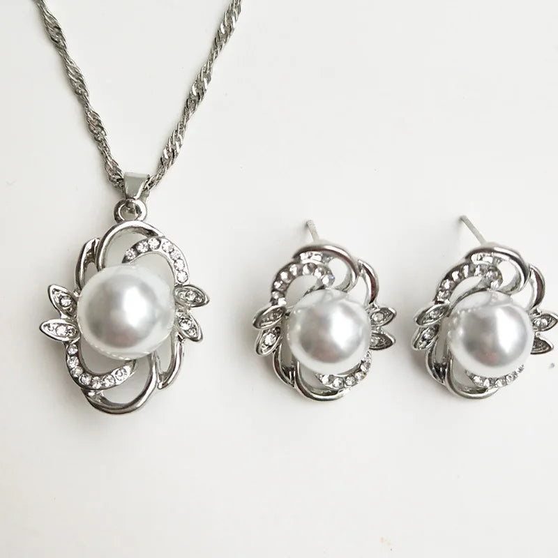 Gorgeous Women Fashion Pearl Necklace Earrings Romantic Bridal Jewelry Set Anniversary Birthday Wedding Valentine's Day Gifts