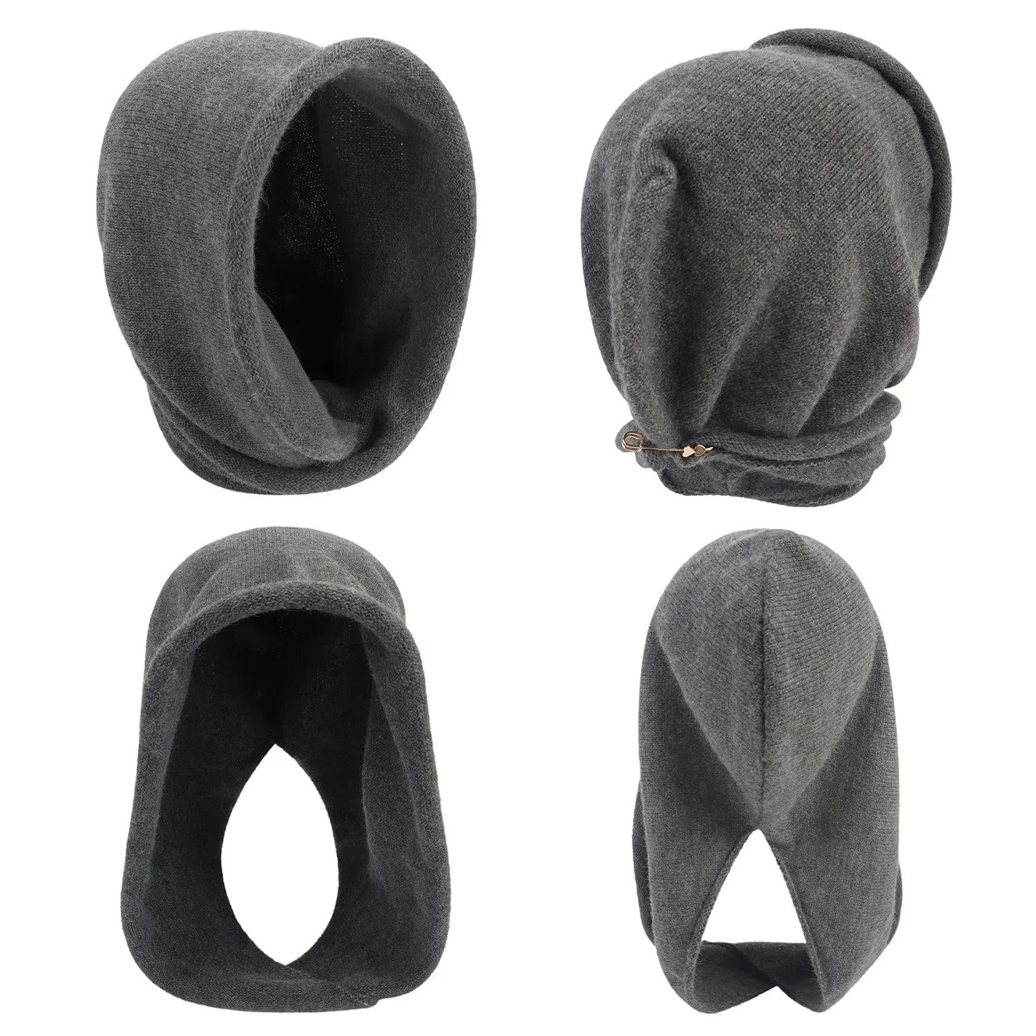 New Winter Balaclava Hat Scarf Combo Women's Fashion Knitted Cap Wrap-around Cashmere Skullies & Beanies