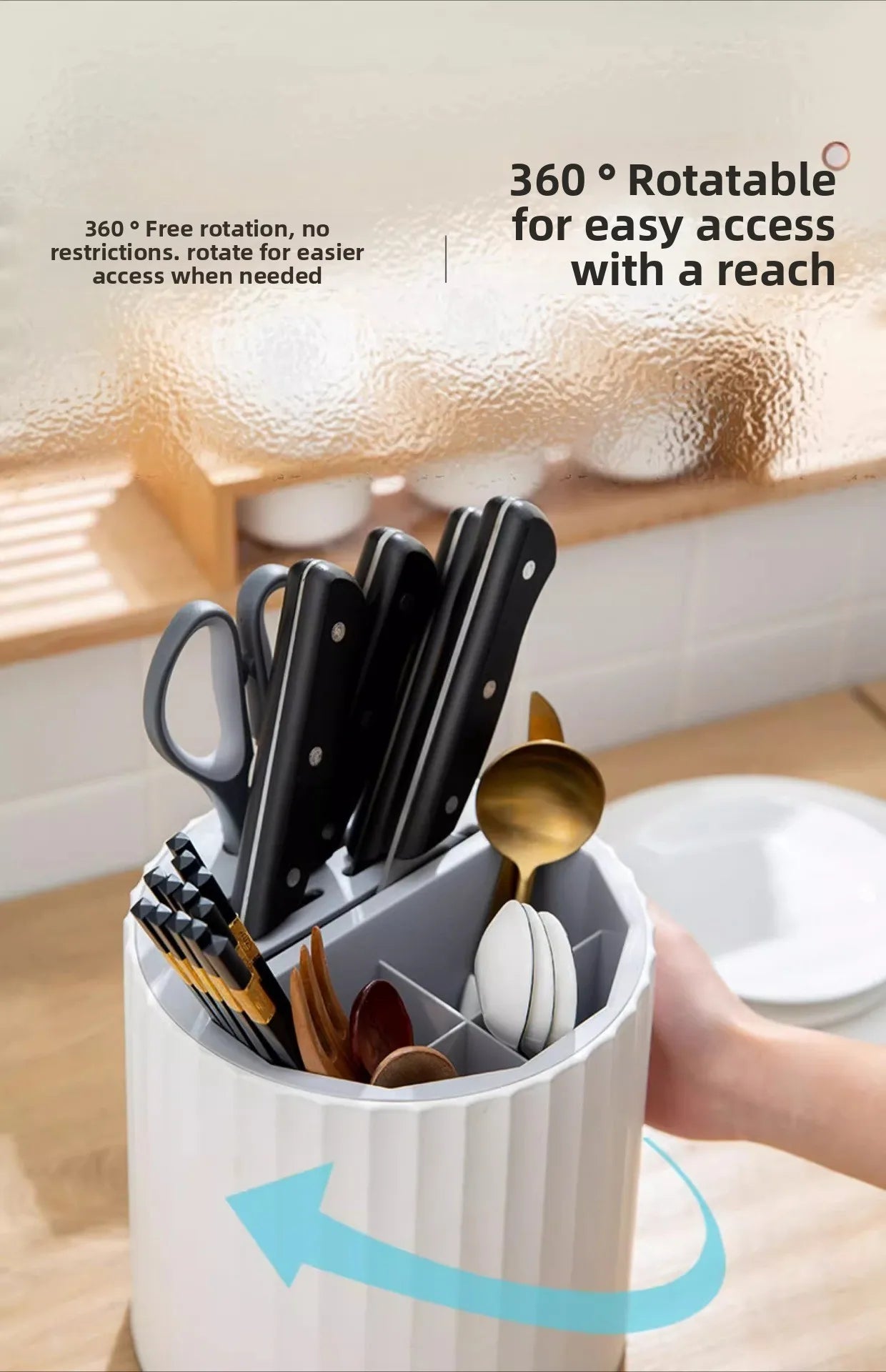 Kitchen Rotating Knife Frame Storage Rack Multi Functional Household Chopsticks Knives and Tableware Placement Rack