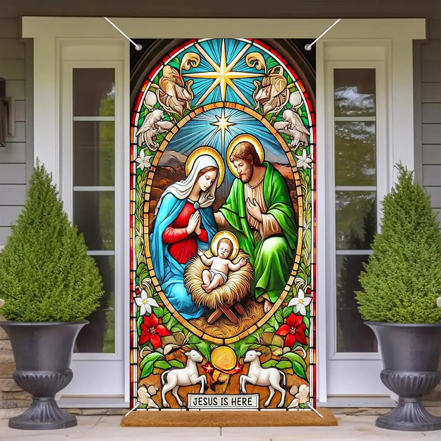 Christmas door banner, winter festival Nativity scene decoration, home decoration, festival front door hanging, party background