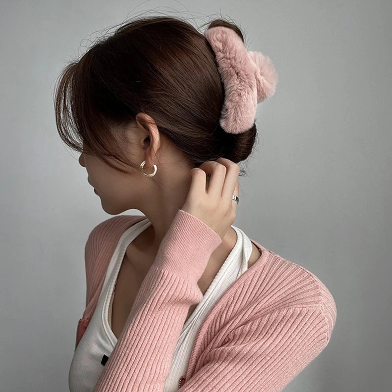 Winter Faux Fur Hair Claw Rabbit Hair Hairpins Plush Hair Clip Barrette Crab Headwear For Women Girls Hair Accessories