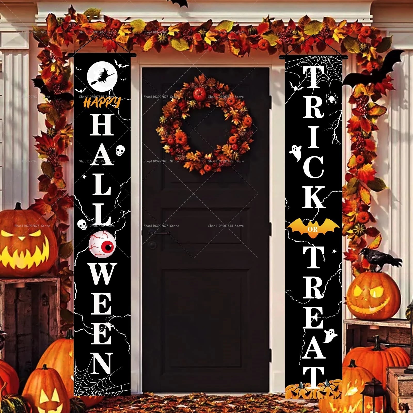 Halloween Pumpkin Ghost Decorations Outdoor Indoor Welcome Banners Porch Hanging Signs Front Door Outside Yard Party Supplies