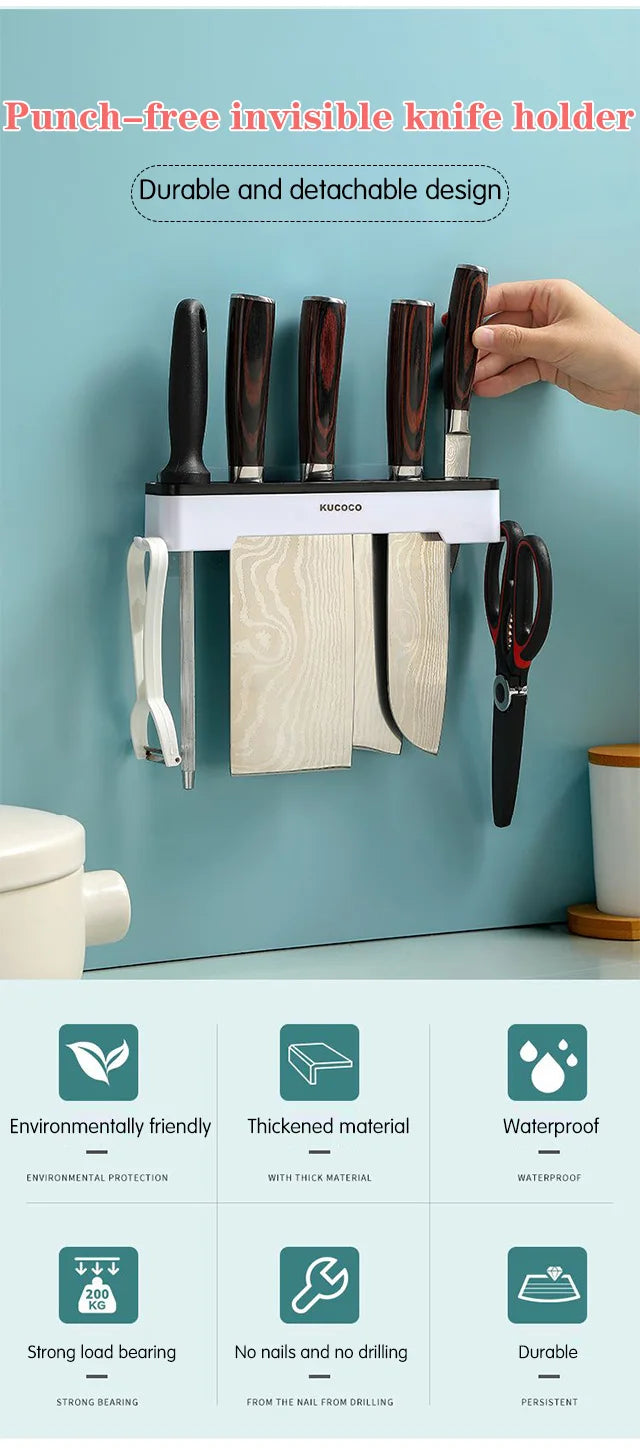Kitchen Knife Holder Wall Mounted Multifunctional Knife Holder Home Cutlery Wall Mounted Storage Rack Kitchen Cutlery Organizer
