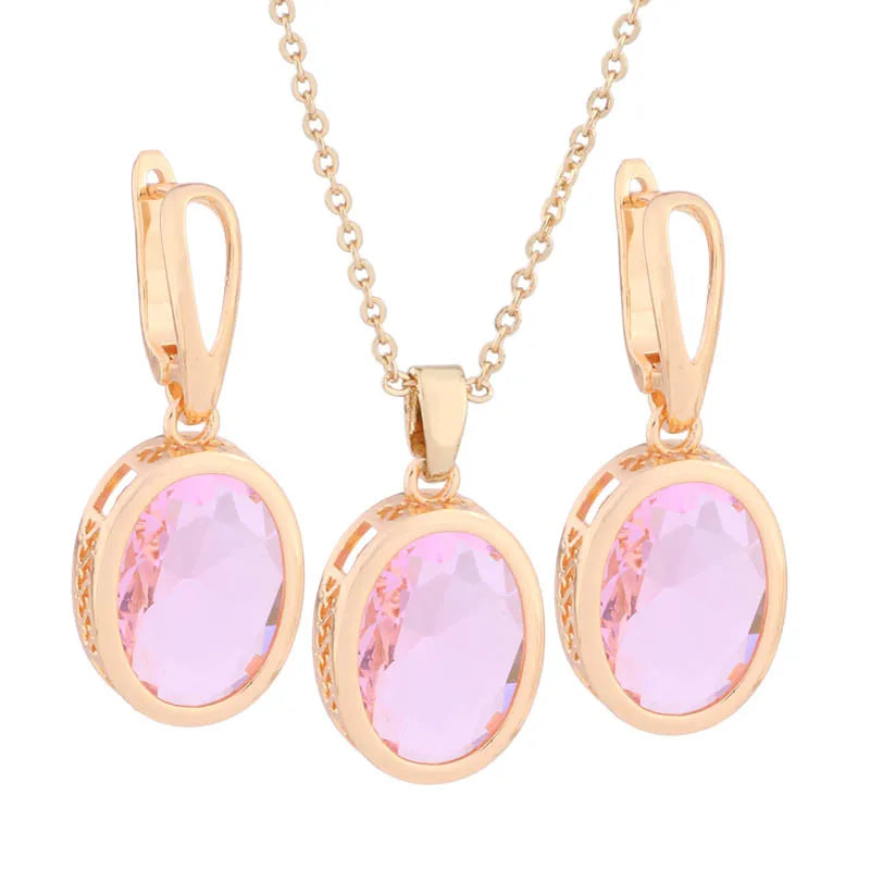 New Elegant Luxury Women's Sets Big Earrings And Pendant High Quality Jewelry Set Gold Color Fashion Daily Jewelry