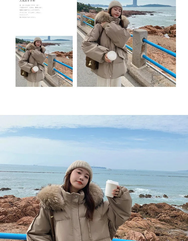 Winter Down Jacket Women Parkas Mid-length Big Fur Collar Hooded Women's Jacket Warmth Jacket Ladies Outwear Jacket for Women