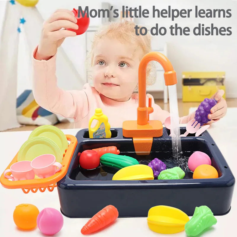 Kid Toddler Children's Kitchen Dishwashing Toy Circulating Water Electric Pretend Play Housework Dishwasher Sink Educational Toy