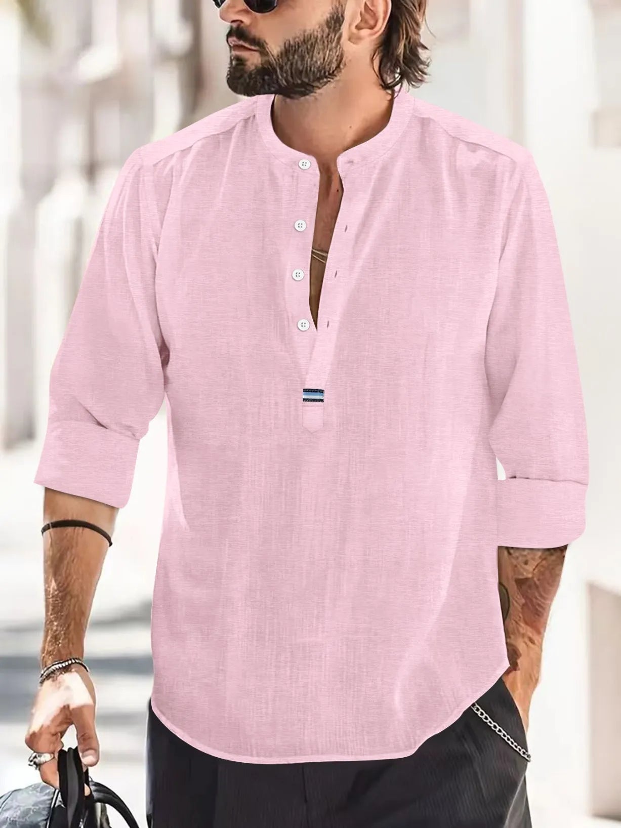 New Cotton Linen Shirts for Men Casual Shirts Solid color Lightweight Long Sleeve Henley Beach Shirts Hawaiian Men T-Shirts Tops