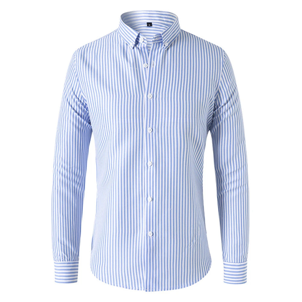 Fashion Men's Shirts And Blouses Striped Long Sleeve Single Breasted Slim Tops Lapel Party Social Shirt Clothing For Men