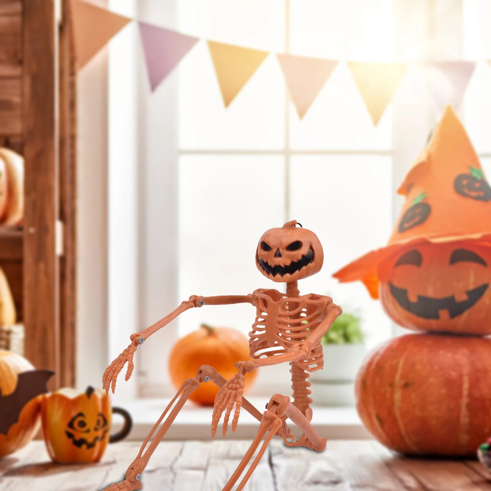 Halloween Person Size Skeleton  Hanging Props Poseable Movable Fake Human Skull Bones Haunted House Party Decoration