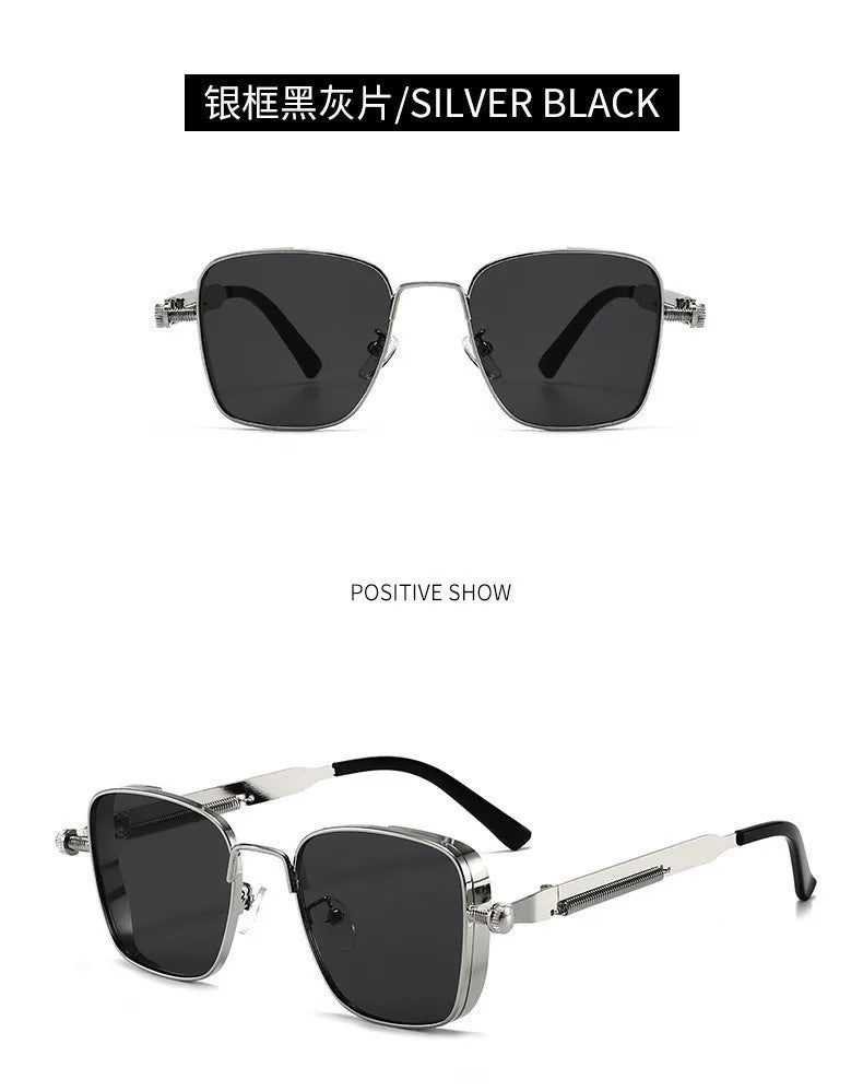 Men Driving Sunglasses Vintage Steampunk Square Sunglasses Metal Frame with Spring Hinges Women Eyepiece Trendy Driver Glasses