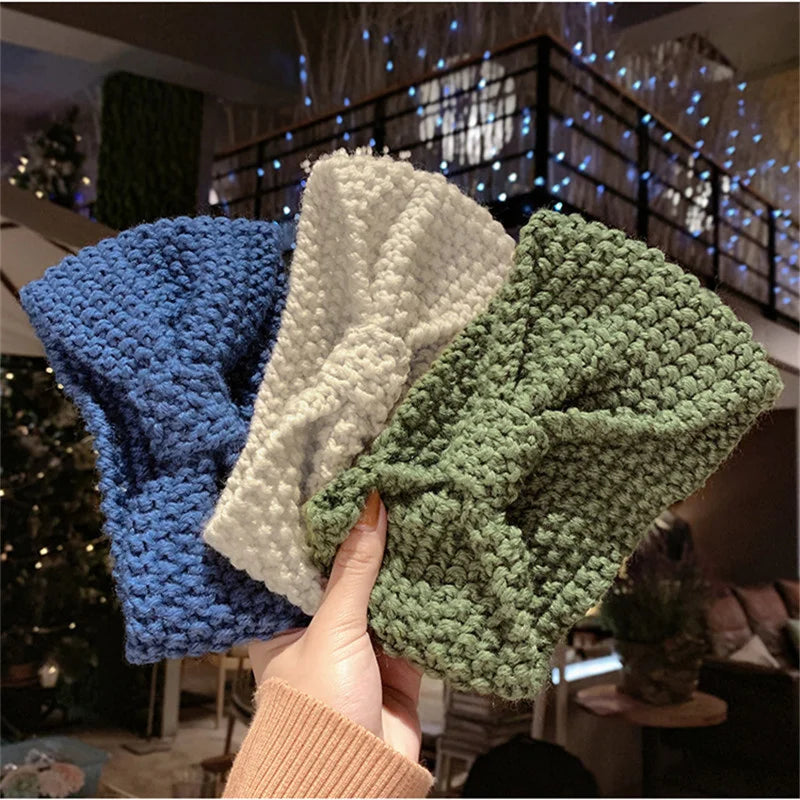 Winter Warm Knit Headbands For Women Knotted Crochet Elastic Hair Band Bandanas Handmade Turban Headwear Hair Accessories