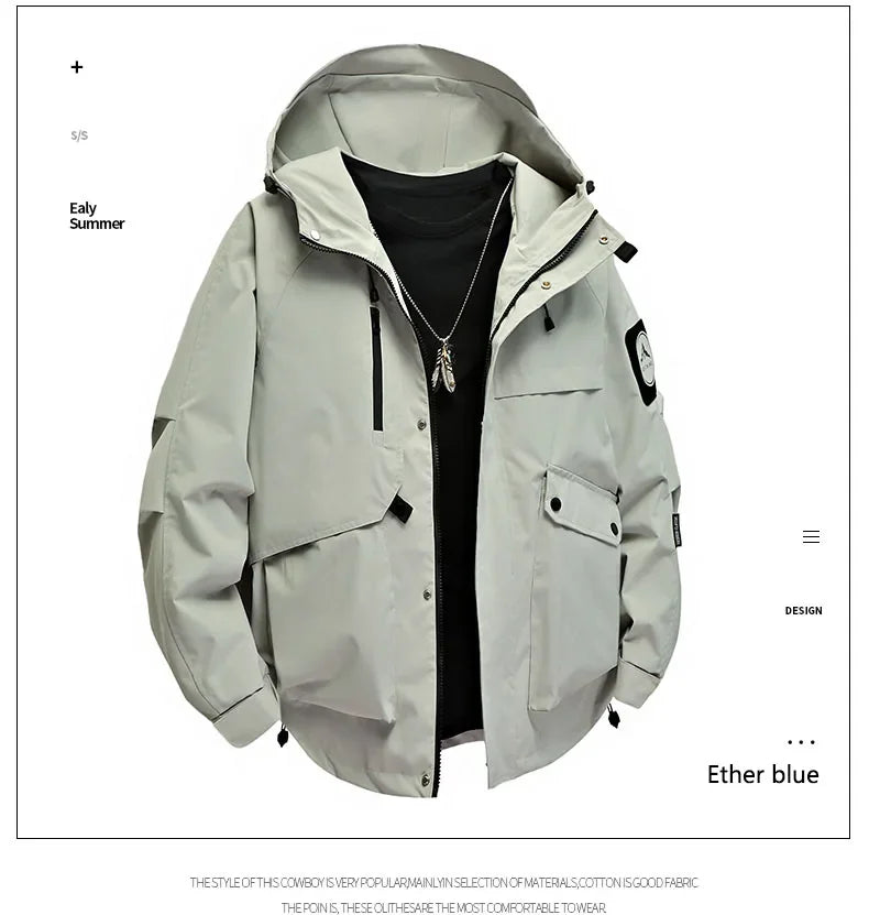 Men's workwear down jacket, American color-blocked hooded jacket for autumn and winter, cool and casual coat for teenagers