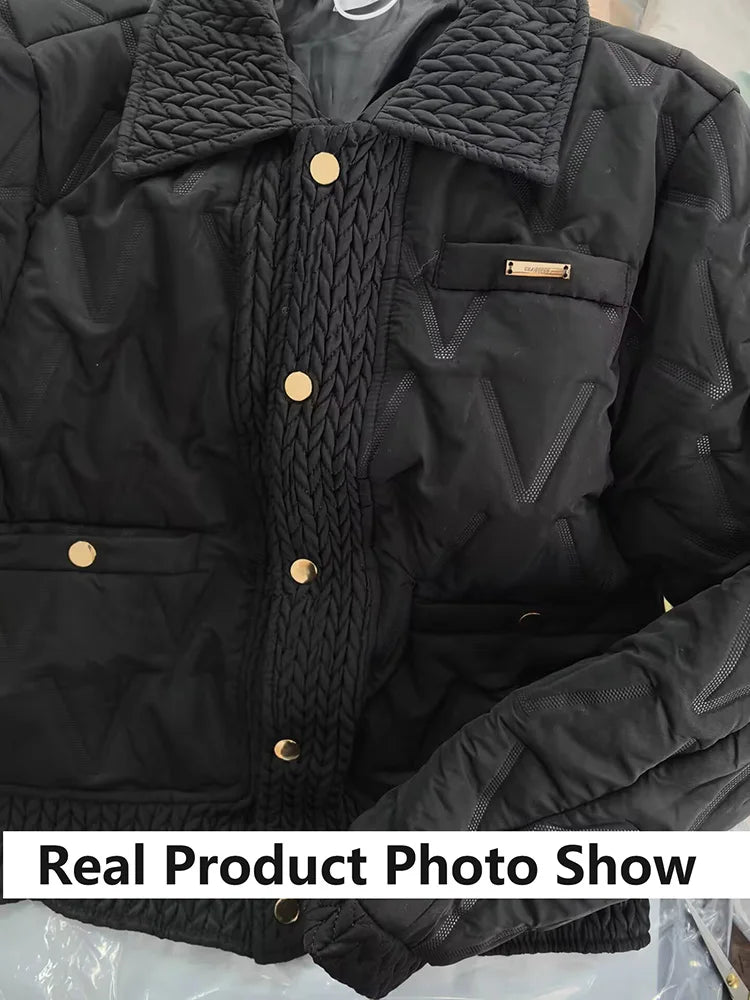 Women Cotton Padded Coats Autumn Winter Lightweight Fashion Turn-down Collar Quilted Jacket Outerwear Female Warm Overcoats