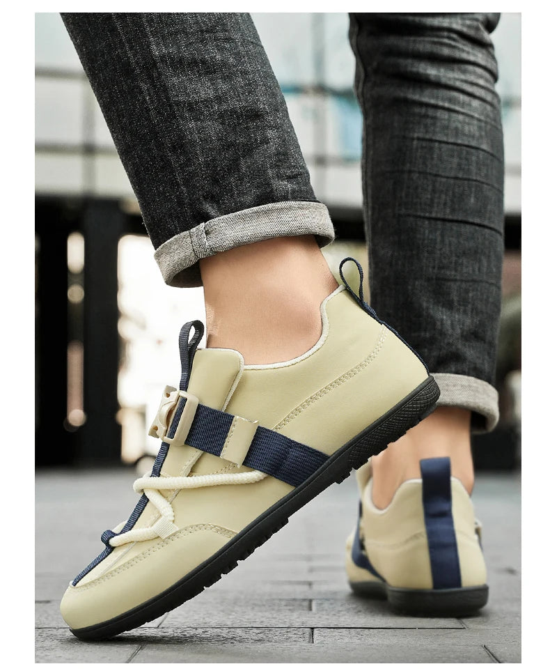 2025 Fashionable Men's Shoes Men Vulcanized Sneakers Leather Casual Shoes Slip-On Walking Travel Shoes Flat Bottomed Work Shoes