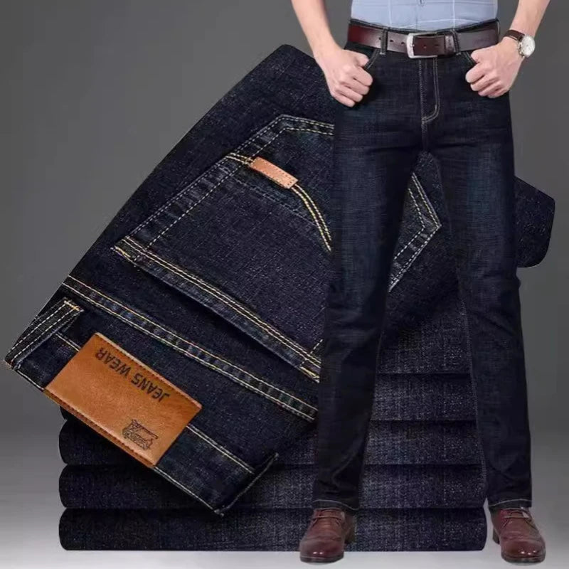 2025 Spring and Autumn New Men Fashion Casual Straight Leg Jeans Solid Color Foldable Comfortable Soft Business Brand Pants