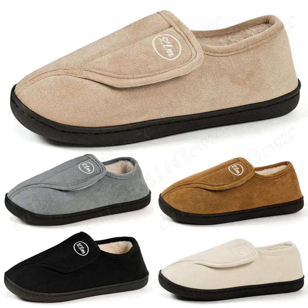 House Shoes for Men Suede Leather Slippers Non-Slip Slip-on Shoes Comfy Warm Plush Indoor/Outdoor for Diabetic Swollen Feet