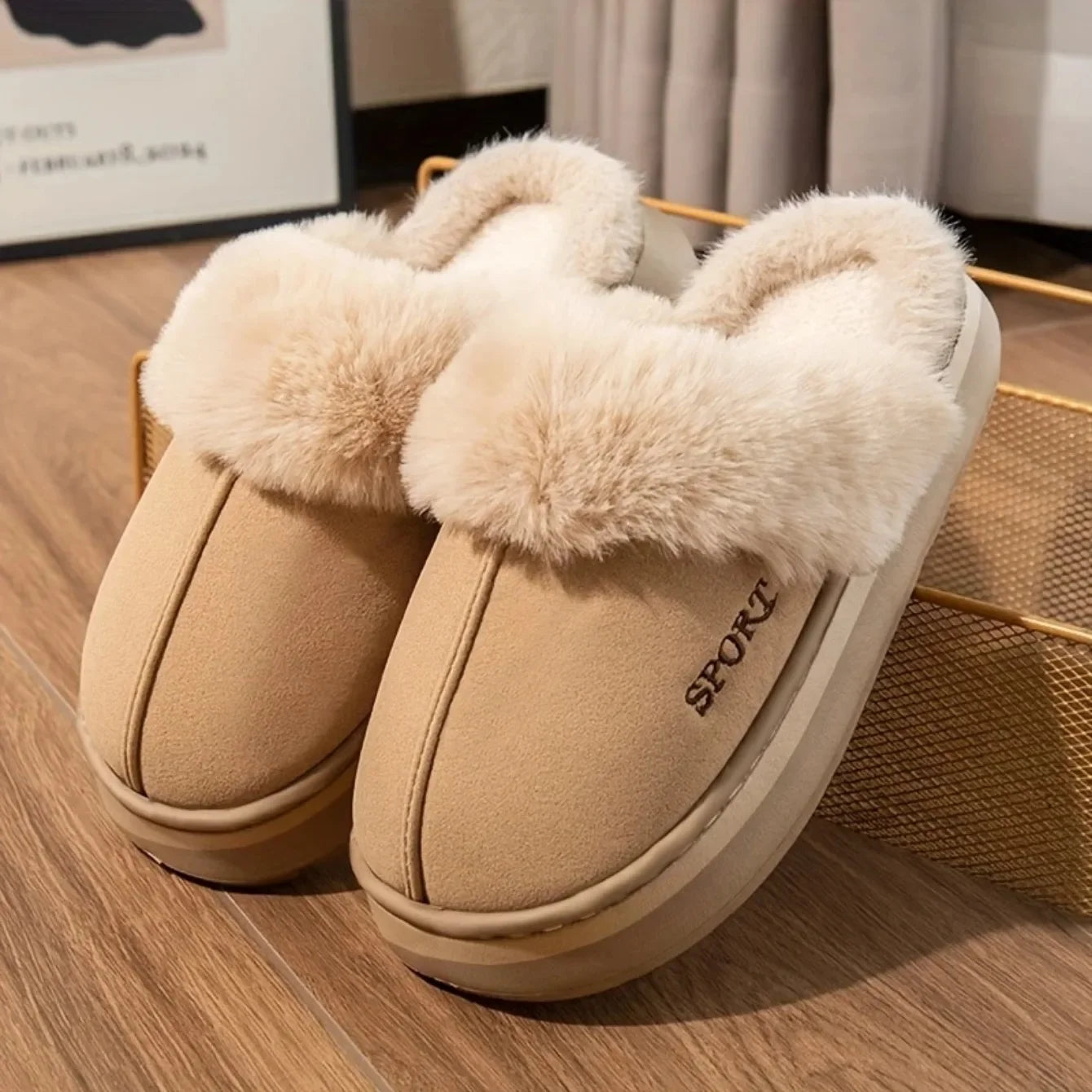 2025 New Winter Warm Couple Concise Soft Slippers Thickened Fluff Warm Slippers Women Men Non-slip Indoor Home Cotton Shoes
