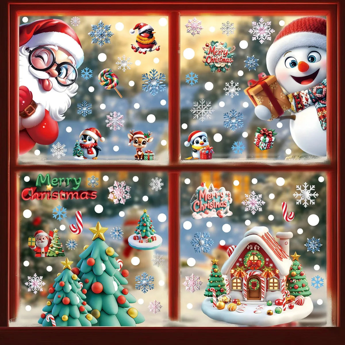 Christmas Decorations Gingerbread Man Snowman Snowflake Glass Stickers Xmas Santa Claus Window Stickers Merry Christmas Decor