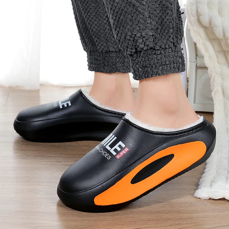 Winter Men Warm Slippers Cotton Slippers Outdoor Indoor Warm Shoes Waterproof Men Couple Comfortable Home Bedroom Plush Slippers