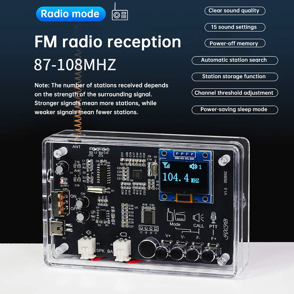 Electronics Kit  FM Radio DIY Kit Smart Wireless Walkie-Talkie Radio Electronics Assembly and Soldering Practice DIY Kit