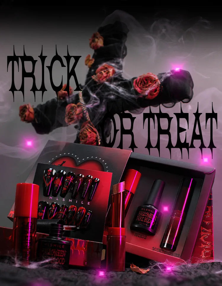 MLSMILE Halloween Makeup Set Eyeshadow Glitter Lip Glaze Fake Blood Wearing Armor 4pcs/set Festive Set Trick or Treat Cosmetics