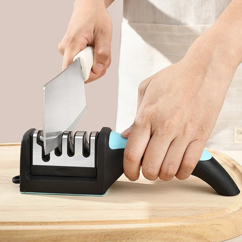 Kitchen 3-Segment Knife Sharpener Household Multi-Functional Hand-Held Three-Purpose Black Sharpening Stone.