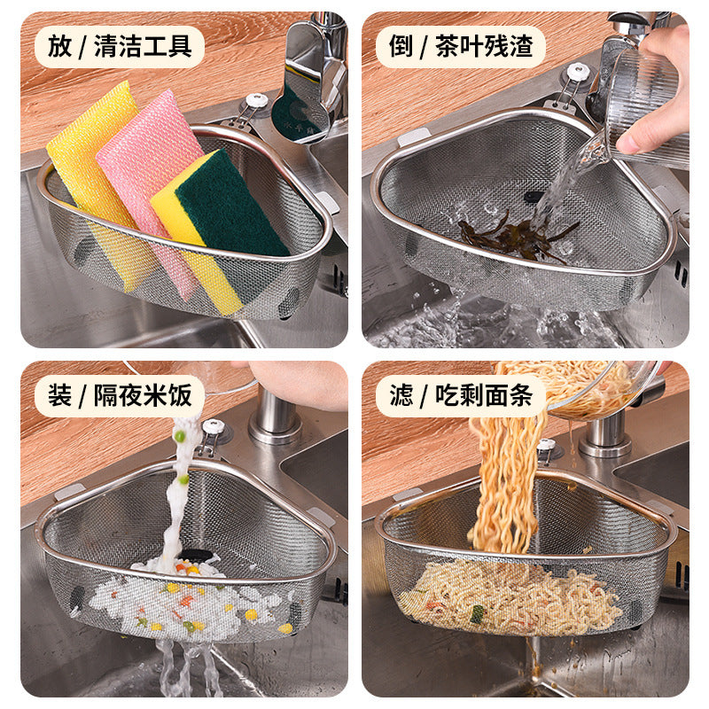 Kitchen Sink Drain Basket Stainless Steel Triangle Food Vegetables Peel Egg Filter Storage Organizer Kitchen Shelf Rack Drainier