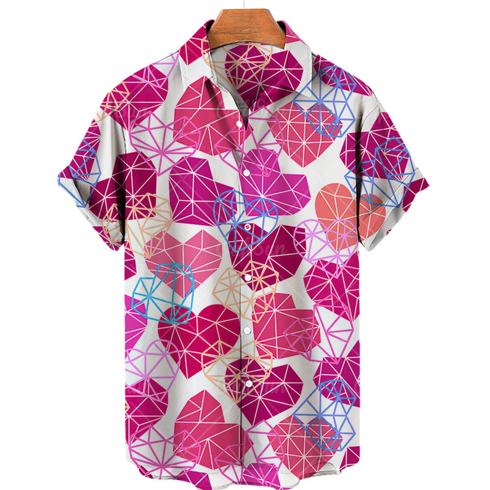 Hawaiian men's shirts, breathable, loose, with graffiti patterns of love, a popular trend in Europe and the United States cheap