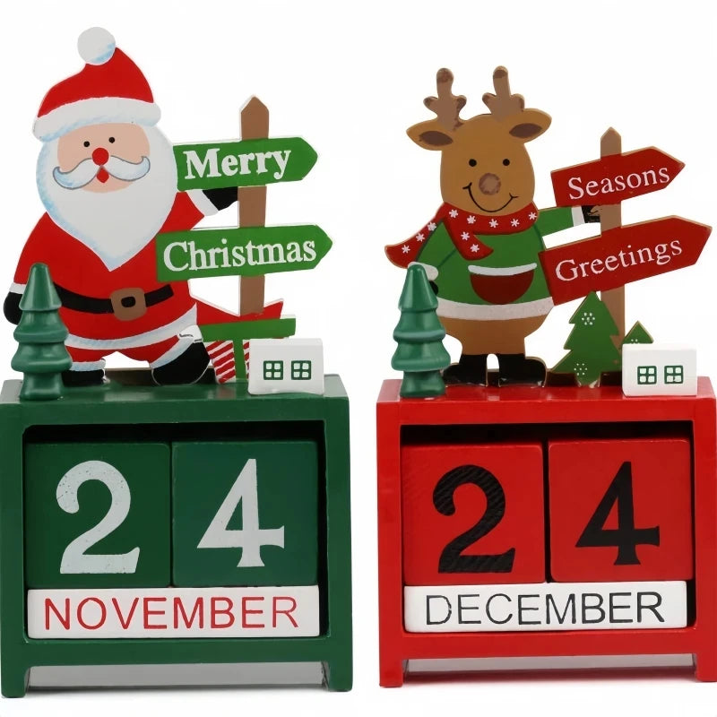 Christmas Countdown Calendar Wooden Cute Santa Claus Snowman Elk DIY Ornaments for Home Party Tabletop Decor 2026 New Year Gifts