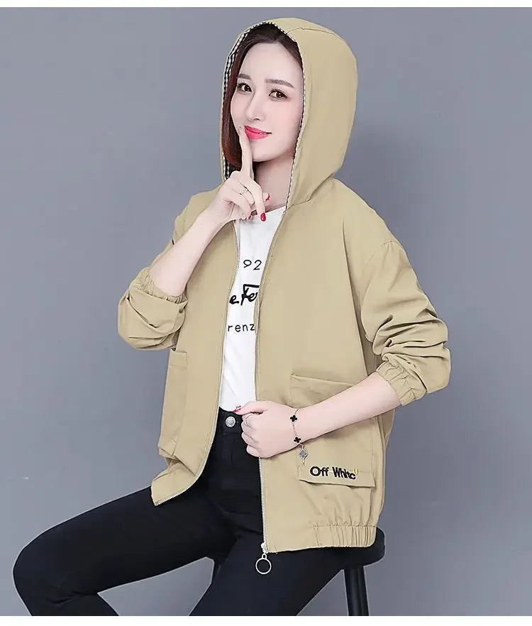 Women'S Clothes Spring Autumn Jacket Top 2025 New Women Windbreaker Korean Loose Casual Hooded Jacket Ladies All-Match Coat