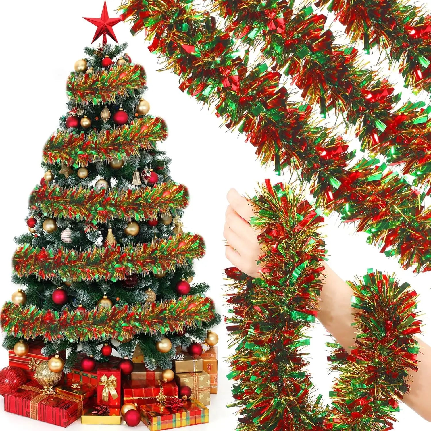 Christmas Tinsel Garlands Decoration Bar Tops Red Green Wreath Xmas Tree Ornaments Party Home Staircase Decor Pendant Prop