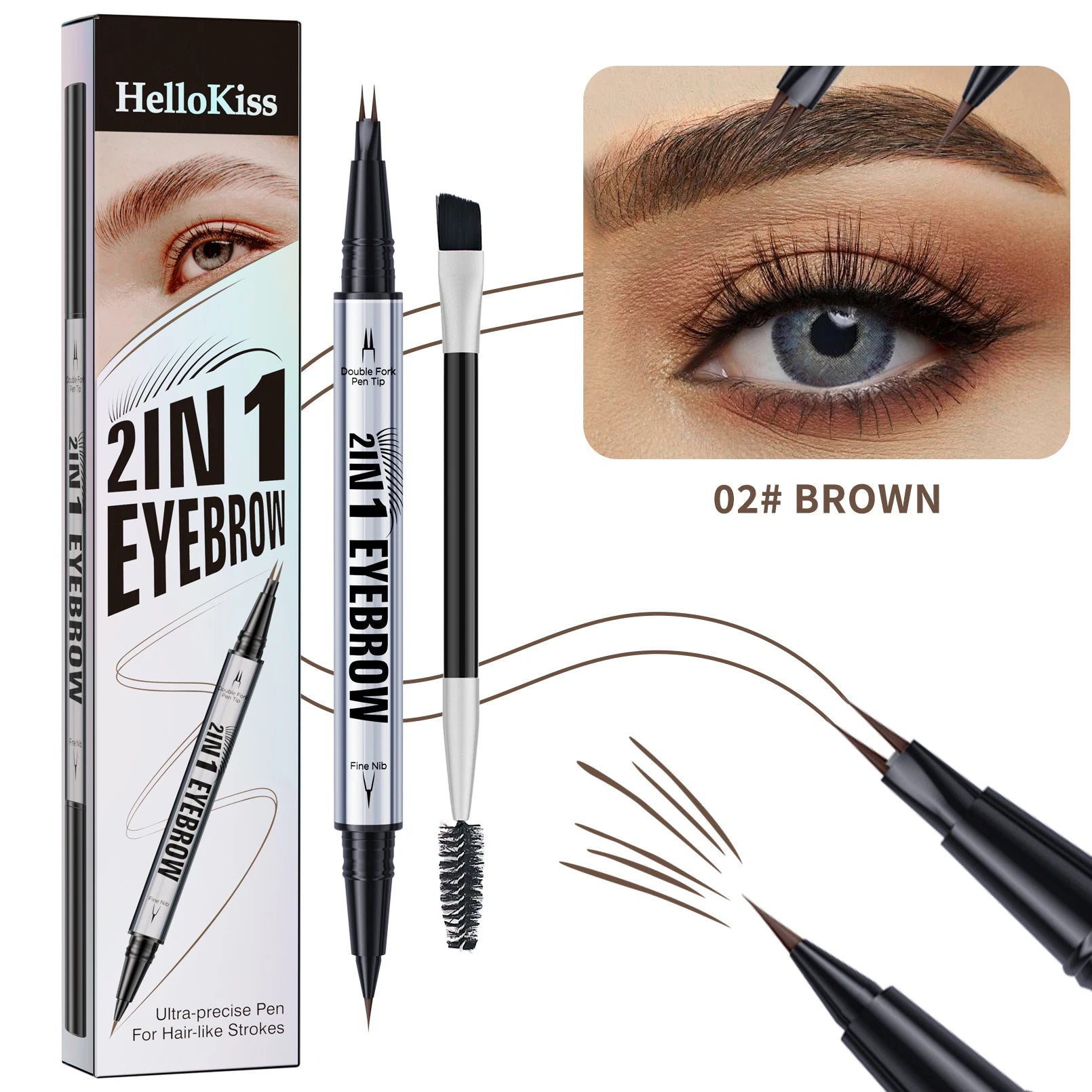 Two-pronged Eyebrow Pencil Waterproof Two-in-one Liquid Eyebrow Pencil Curved Eyebrow Pen With Fork And Precise Brush Tip Makeup