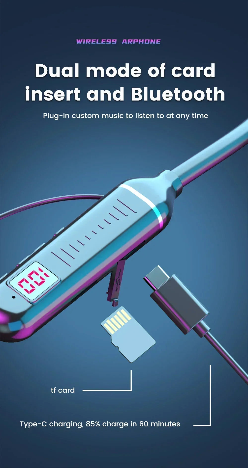 Wireless Bluetooth Earphones Neckband Headphones Gaming Stereo Sports Headset Halter Waterproof Magnetic Earbud with LED Display