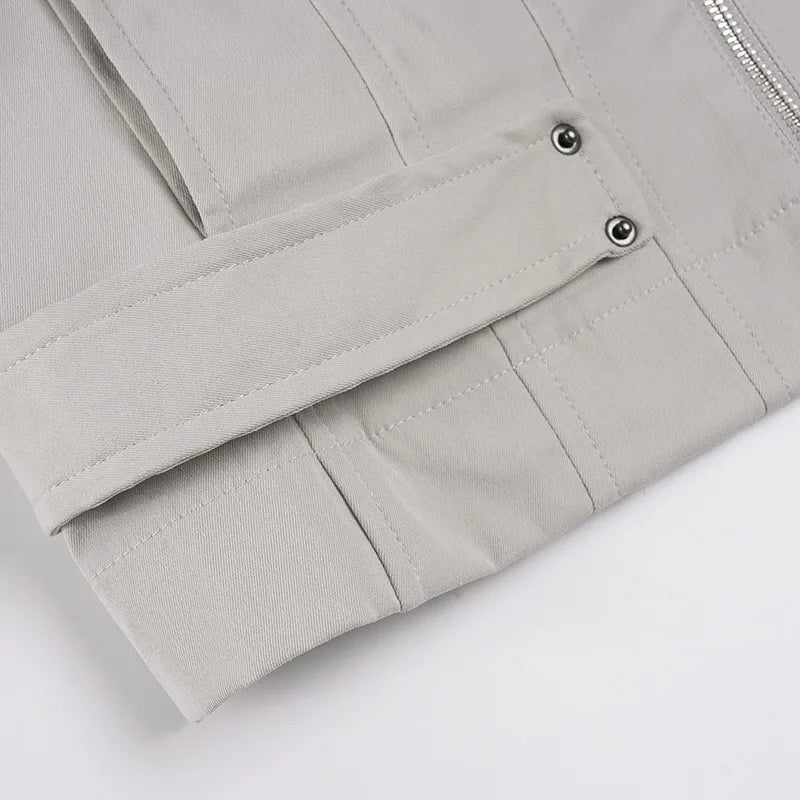 Women Jacket Pocketd Long Sleeve dCasual Zipper Coats Slim Fit Turn Down Collar Solid Outwear Elegant Lady Autumn