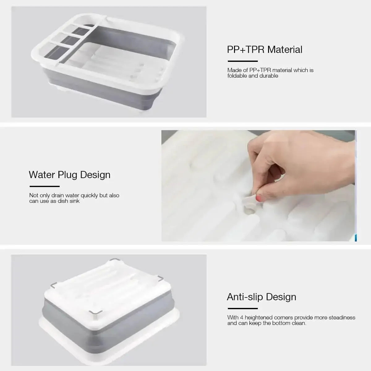 Kitchen Foldable Dish Rack with Drainer Collapsible Tableware Storage Box Non-Slip Simple Tableware Sorting Storage Box