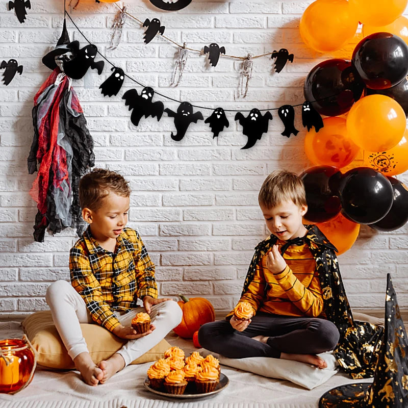 Halloween Hanging Banner Garland Cute Ghost Paper Bunting Kids Favors Happy Halloween Party Decorations For Home Horror Props