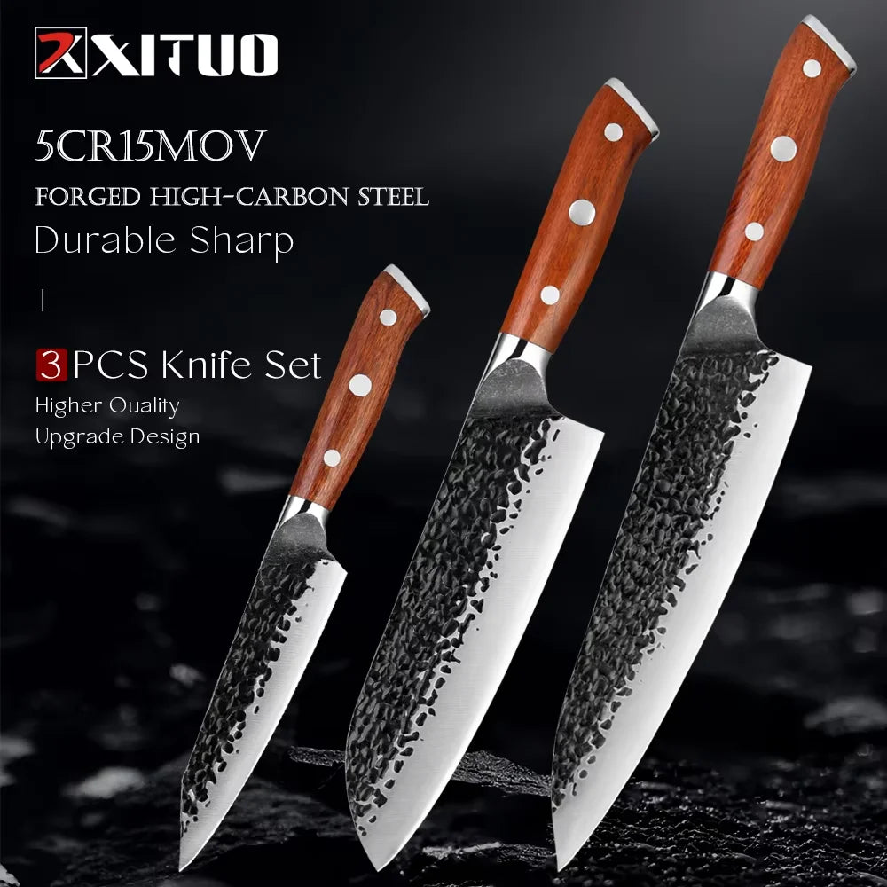 Kitchen Knife Set 1-6PCS Hand-forged high-carbon Steel Sharp Premium Japanese Knife Including Chef,Cleaver,Utility&Santoku Knife