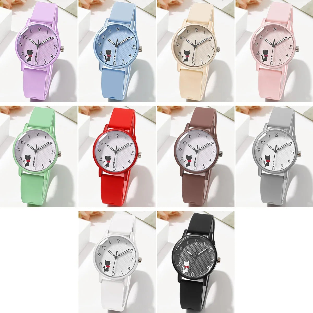 Women Watch Cute Cat Casual Wristwatch Quartz Watches for Women Clock Student Ladies Silicone Strap Watches Gift Reloj Mujer