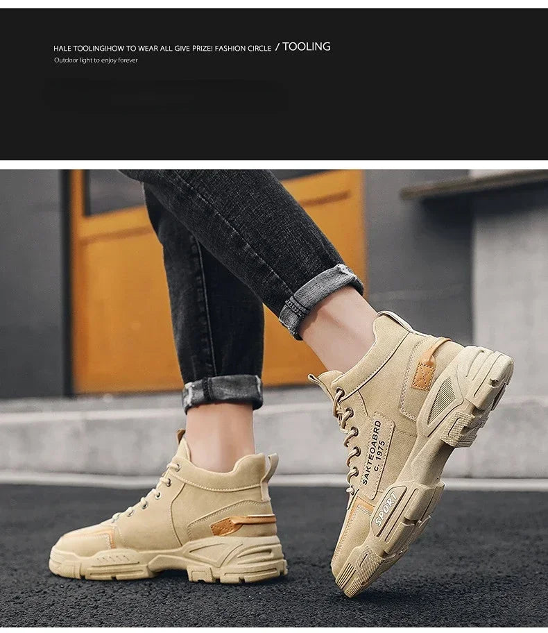 Shoes Man High Top Boots Comfort Botas Outdoor Fashion Desert Shoes Men's Platform Work Boot Wear-resistant Hiking Boot