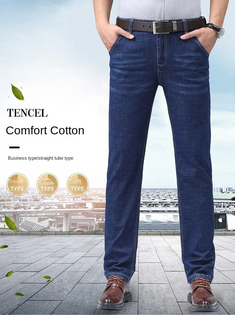 2024 Denim Jeans Casual Fashion Business Pants Classic New Arrivals Elastic Regular Fit Straight Trousers