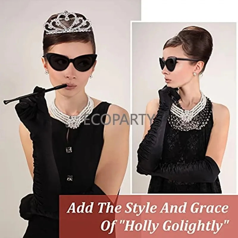 6 Pieces 1920s Accessories for Women Costume Set With Vintage Sunglasses White Shell Pearl Dangle Pendant Necklace Earrings