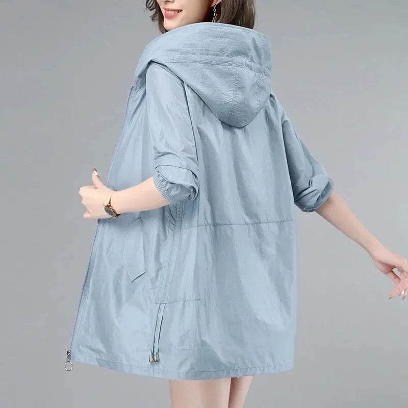 Women Thin Jacket New Sun UV-proof Hooded Coat Outdoor Long Sleeve Female 2023 Summer Windbreaker Casual Outerwear Top